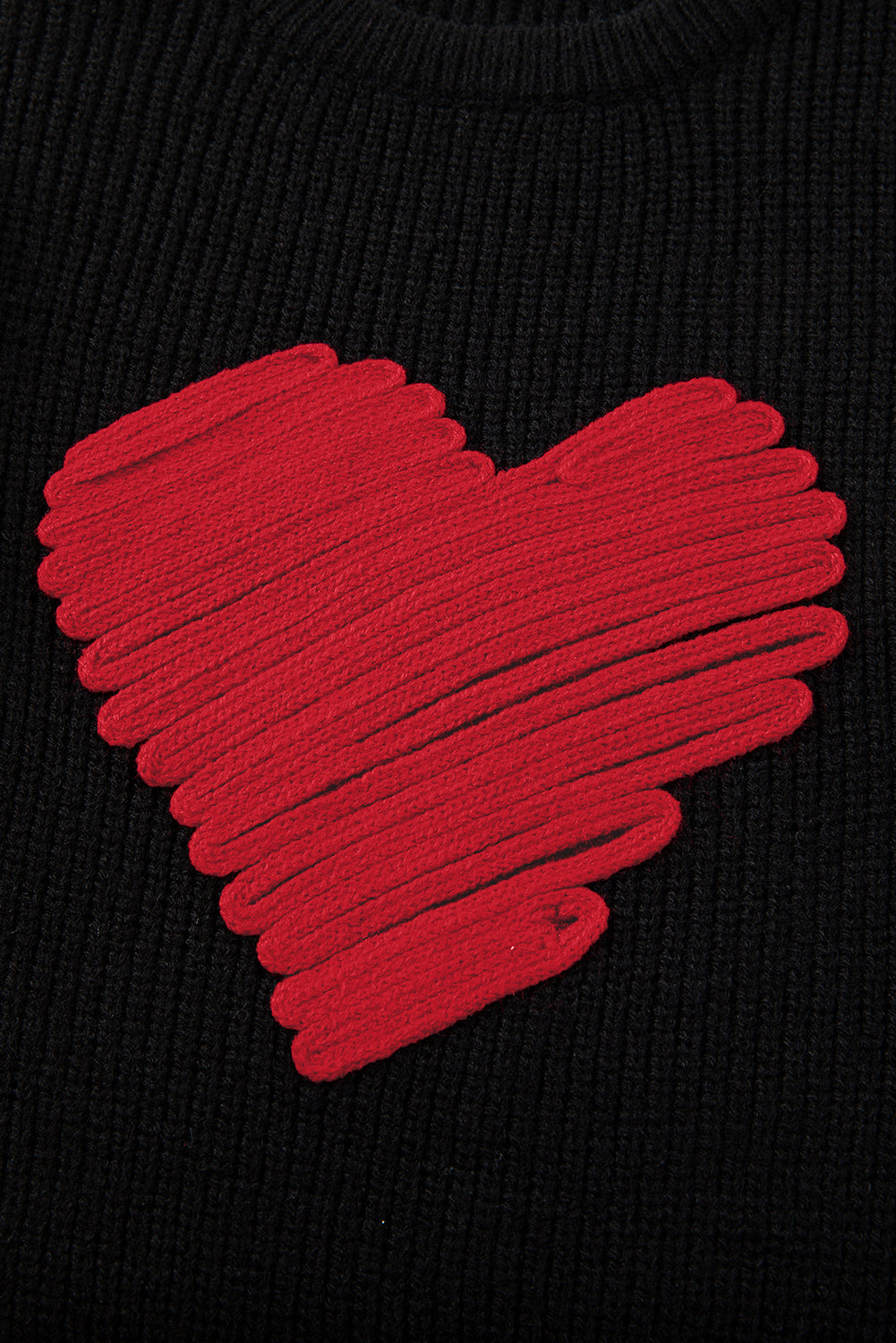 Black round neck sweater featuring a romantic heart sketch design, perfect for winter wear.