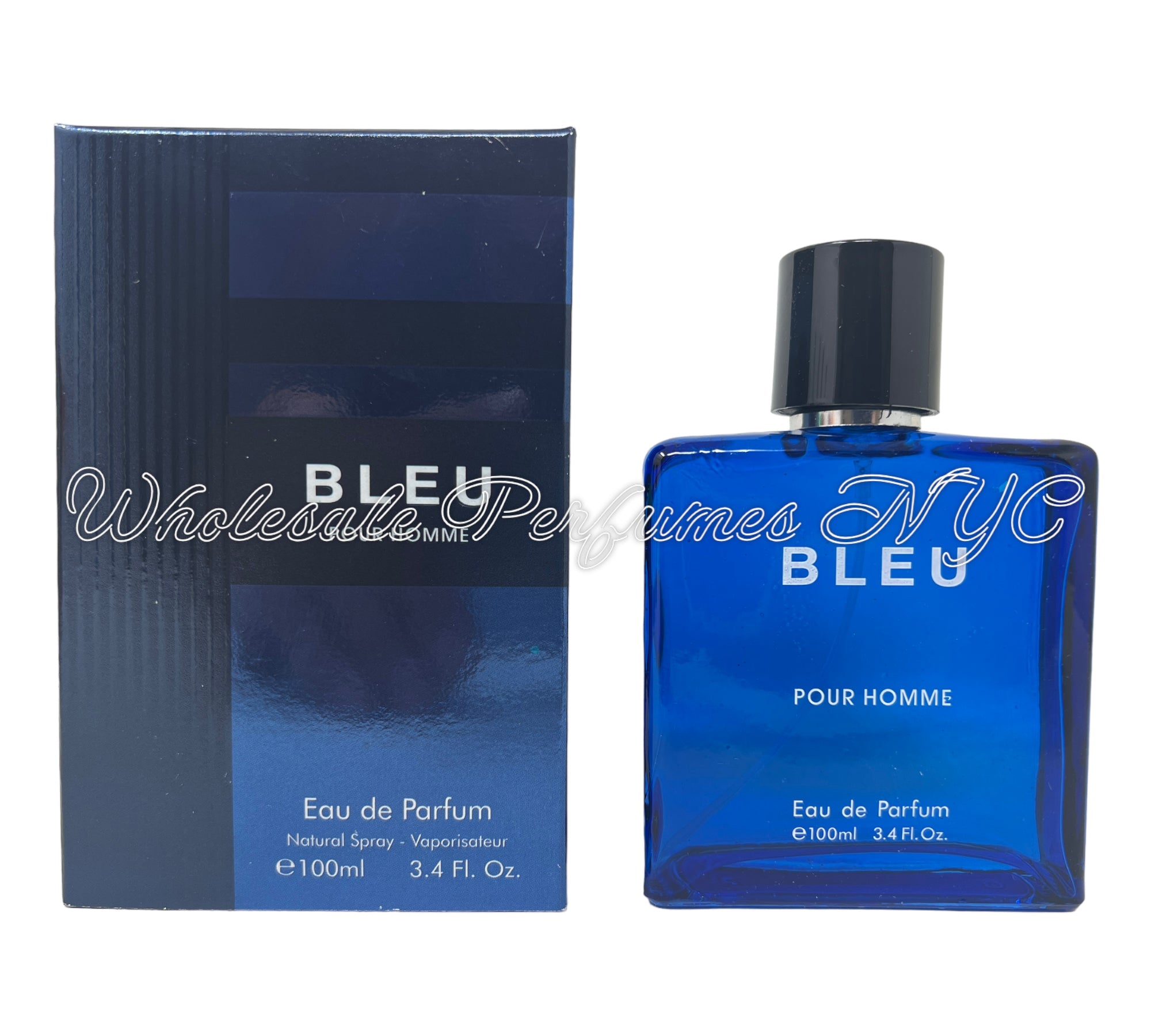 A sleek bottle of BLEU Pour Homme Eau de Parfum for Men by Urban Collection, showcasing its modern design and elegant packaging.