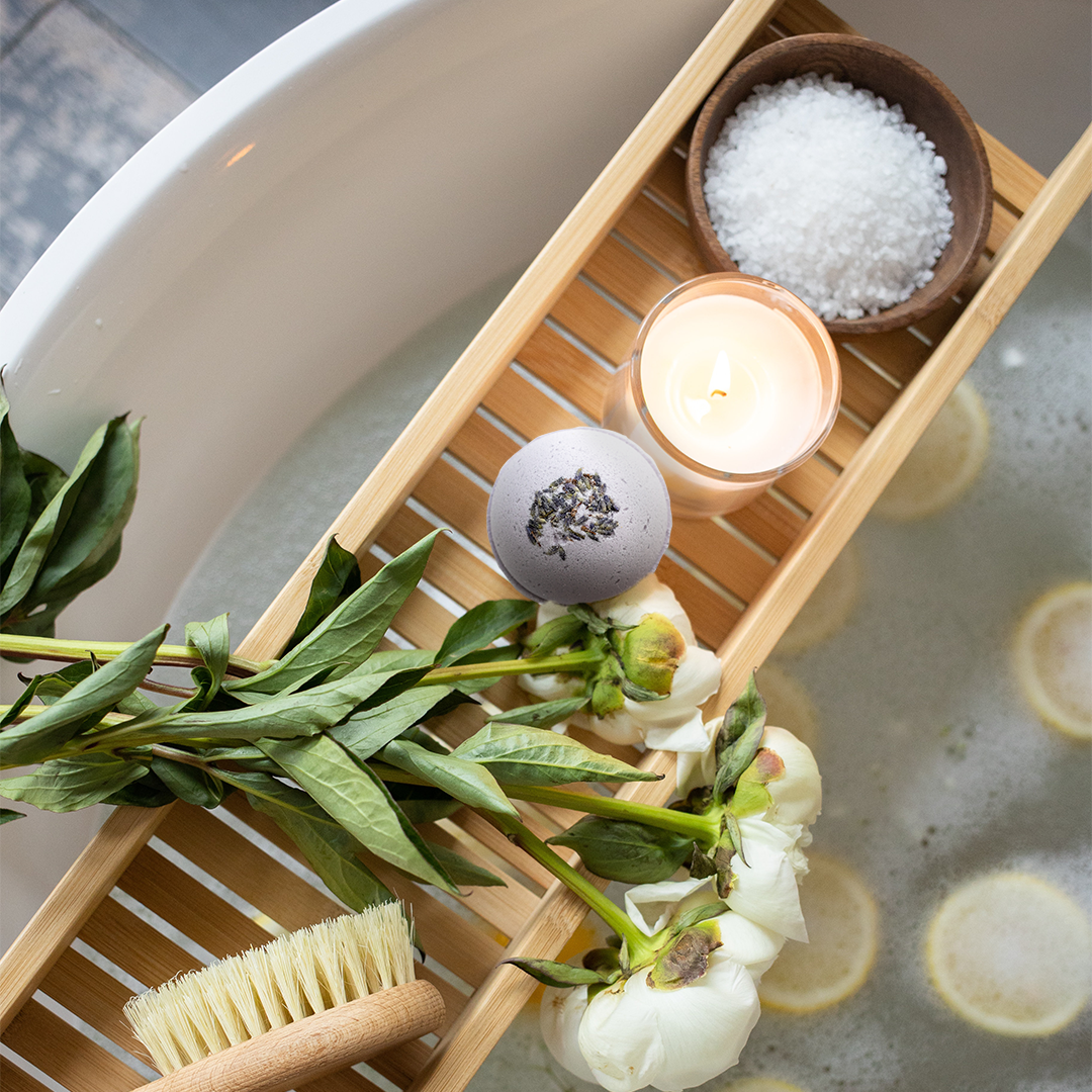 Blooming Gift Box featuring bath bombs, handmade soap, and rose hand cream in an elegant packaging.