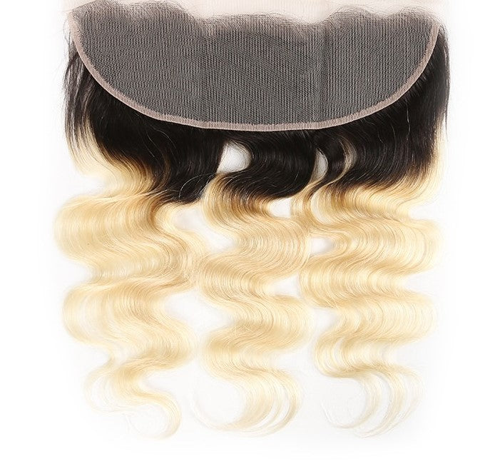 Blonde Body Wave #1B/613 hair bundles with closures and frontals, showcasing luxurious waves and high-quality Swiss lace.