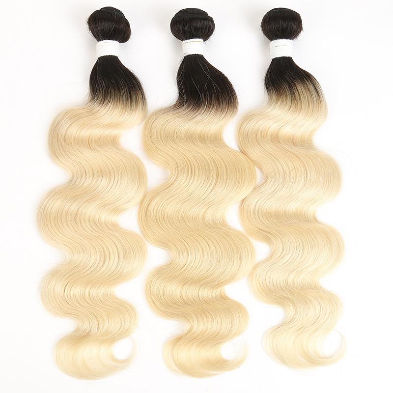 Blonde Body Wave #1B/613 hair bundles with closures and frontals, showcasing luxurious waves and high-quality Swiss lace.