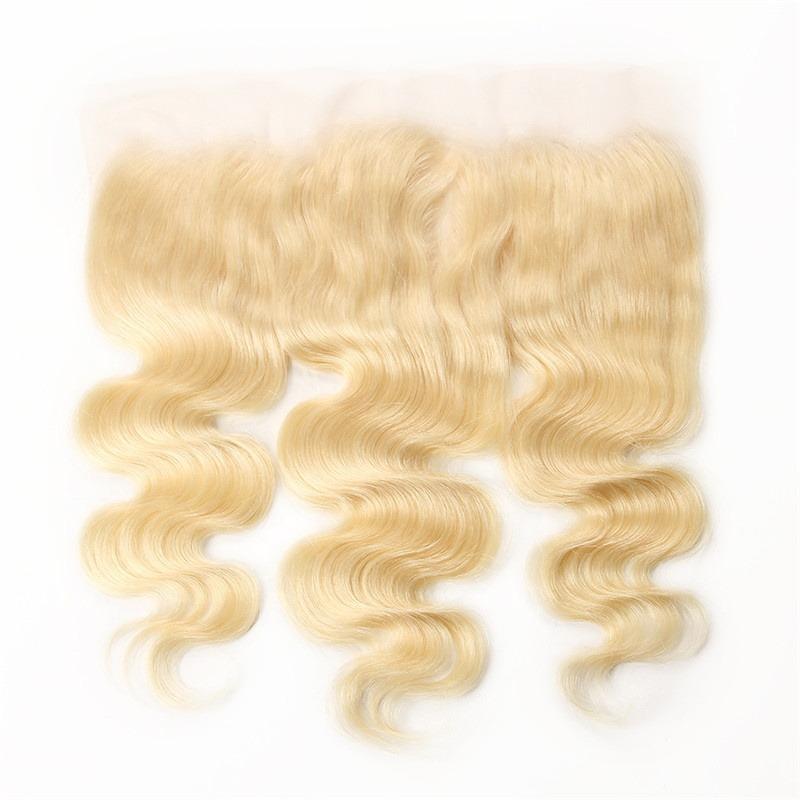 Blonde Body Wave #1B/613 hair bundles with closures and frontals, showcasing luxurious waves and high-quality Swiss lace.