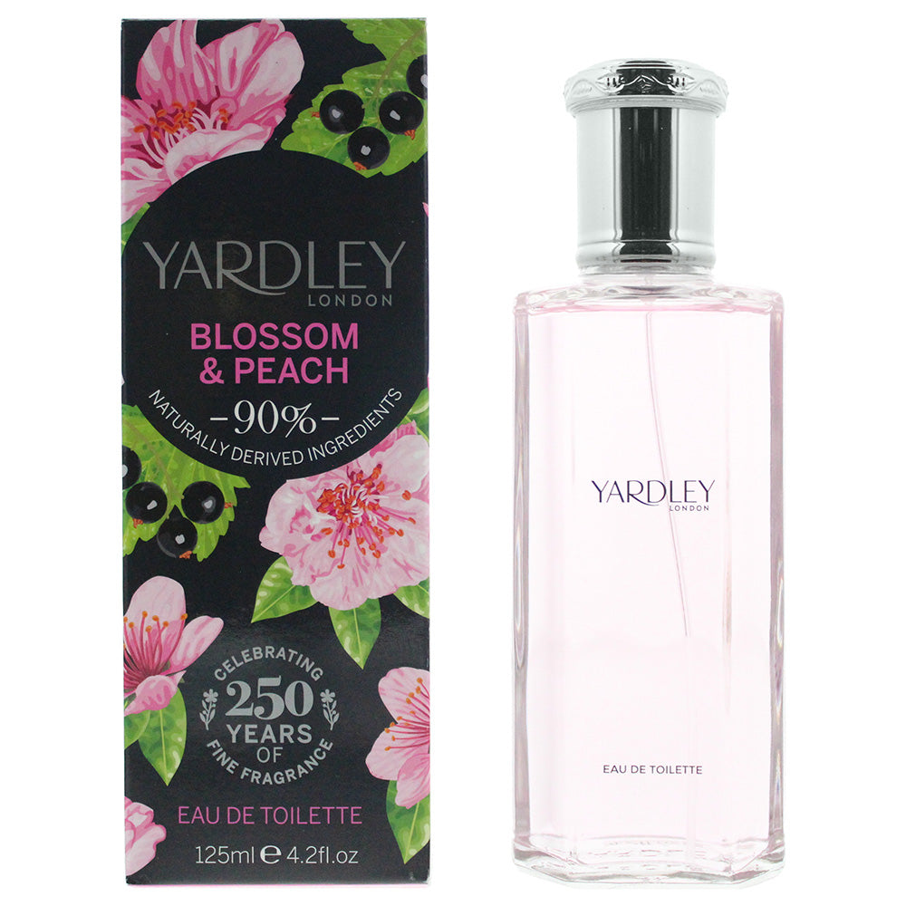 Yardley Blossom & Peach Eau De Toilette bottle with floral design and peach accents.