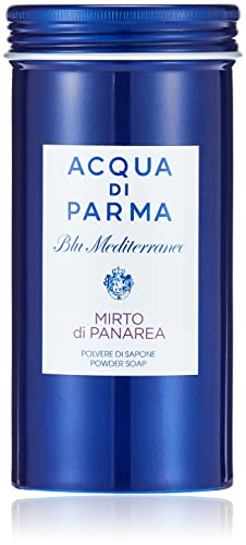 Blu Mediterraneo Mirto di Panarea Powder Soap in elegant packaging, showcasing its luxurious design and Mediterranean-inspired branding.