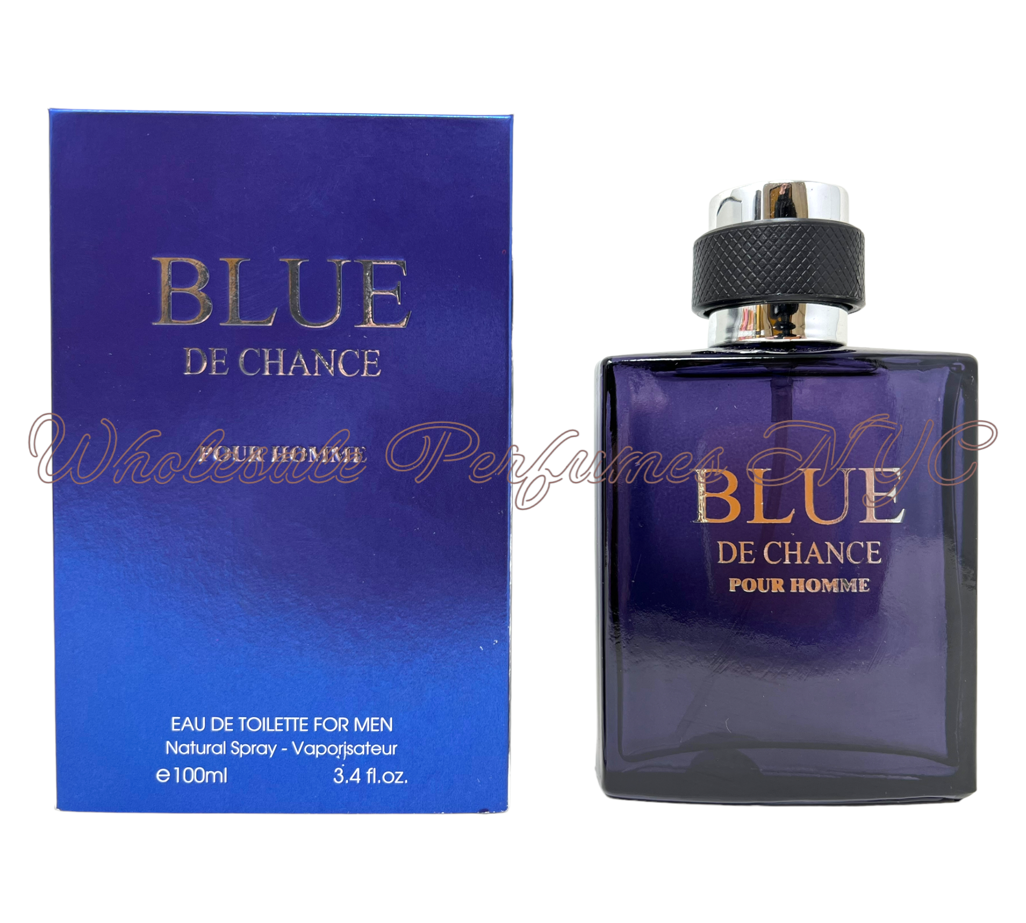 Blue de Chance for Men Eau de Toilette spray in a stylish bottle, part of the Fragrance Couture Collection, 3.4oz size.