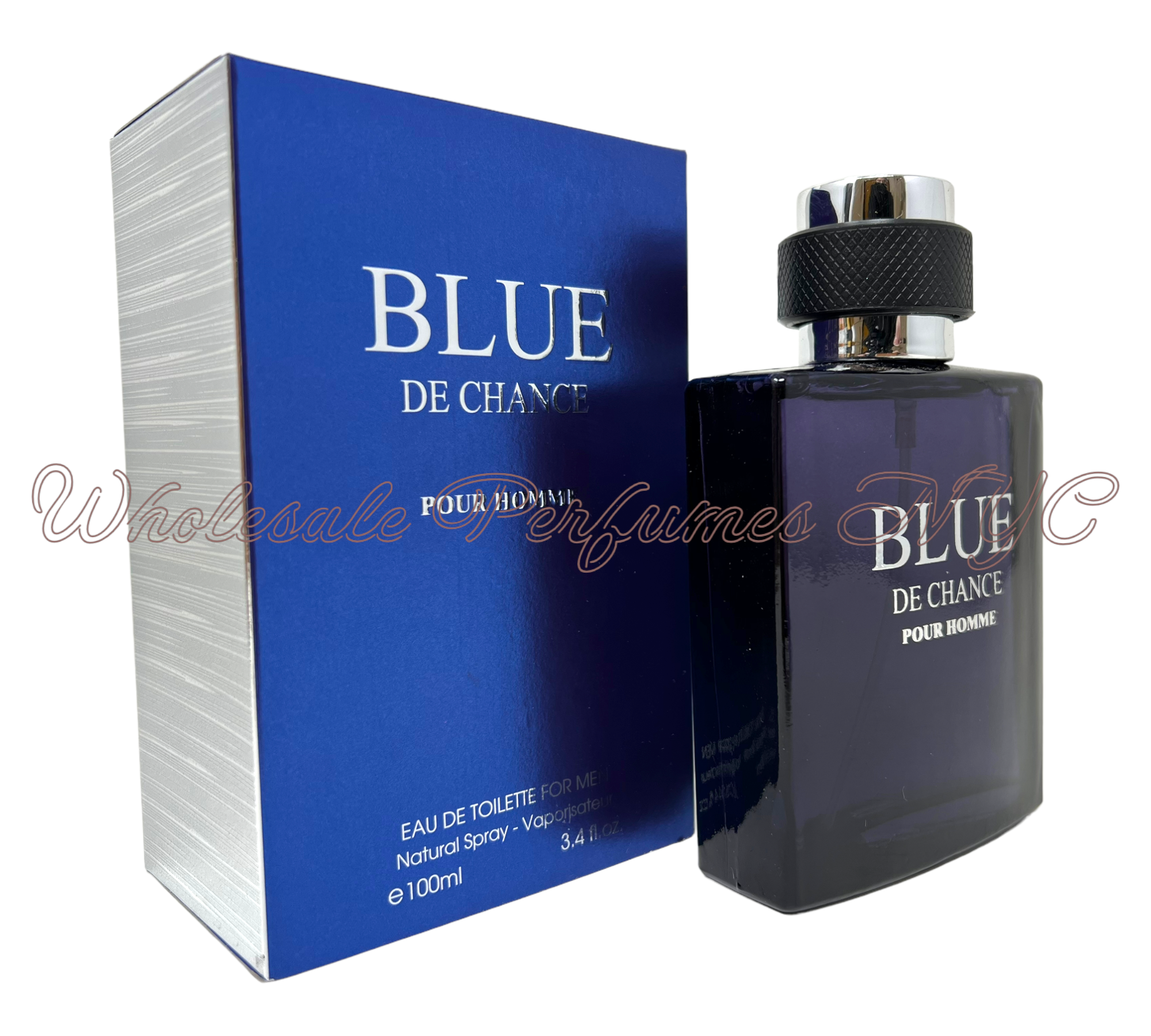 Blue de Chance for Men Eau de Toilette spray in a stylish bottle, part of the Fragrance Couture Collection, 3.4oz size.