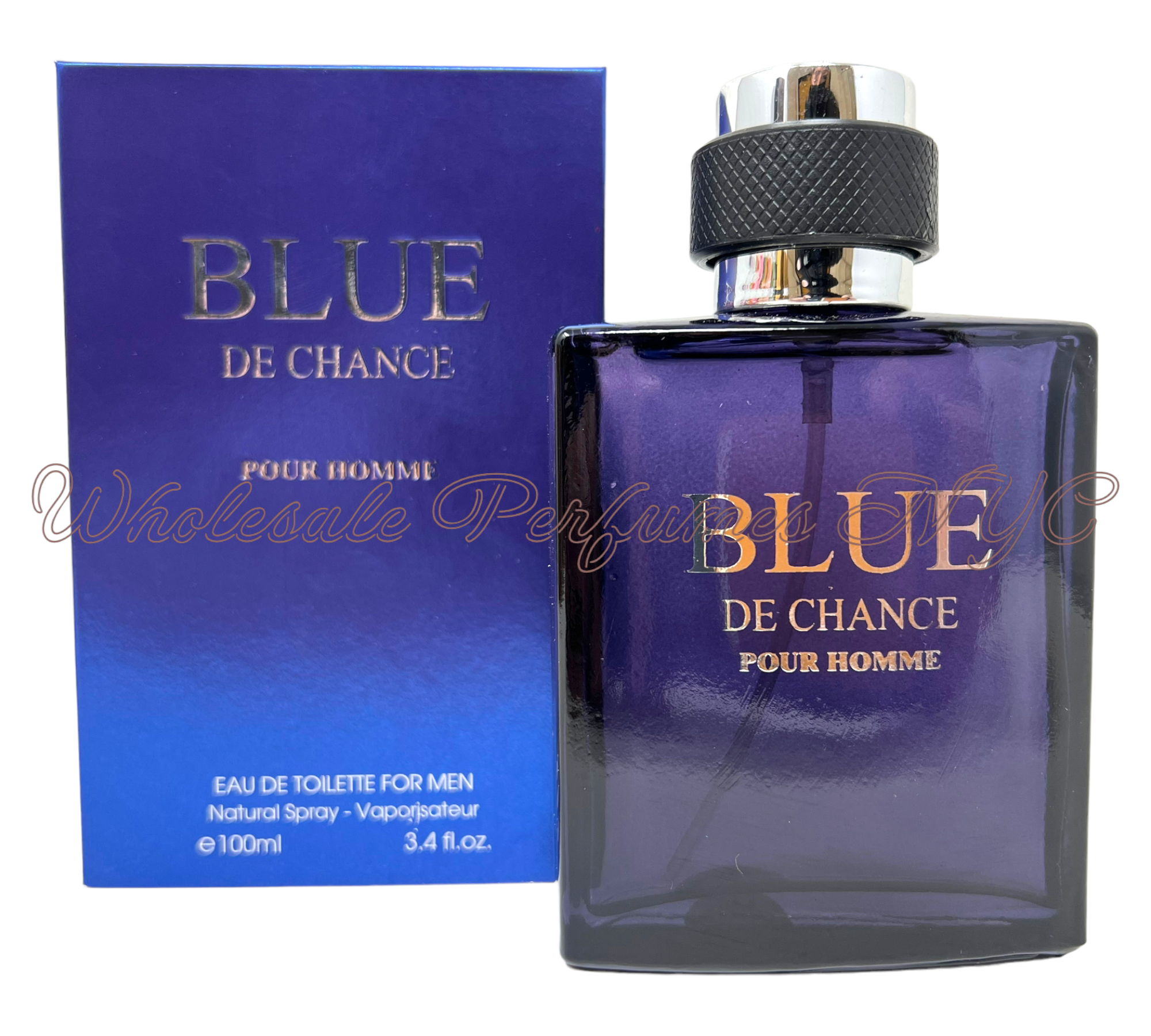 Blue de Chance for Men Eau de Toilette spray in a stylish bottle, part of the Fragrance Couture Collection, 3.4oz size.