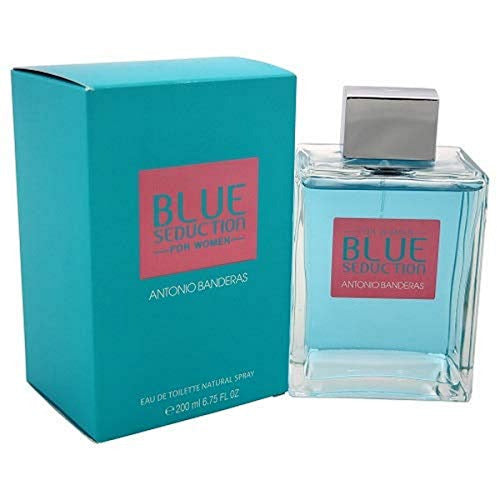 Blue Seduction for Women Eau de Toilette by Antonio Banderas in an elegant blue bottle, showcasing its sophisticated design.