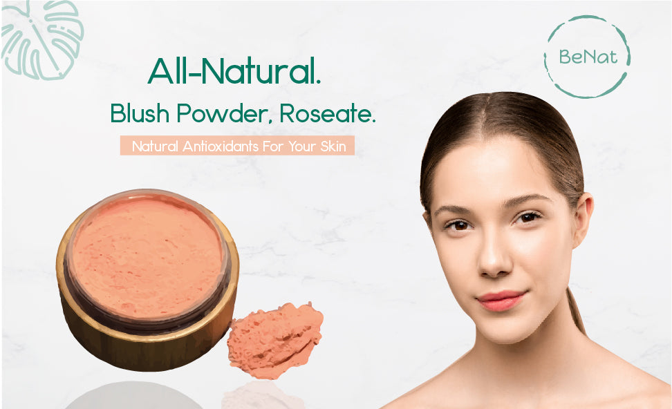 A bamboo container filled with blush loose powder, showcasing its eco-friendly design and natural ingredients.