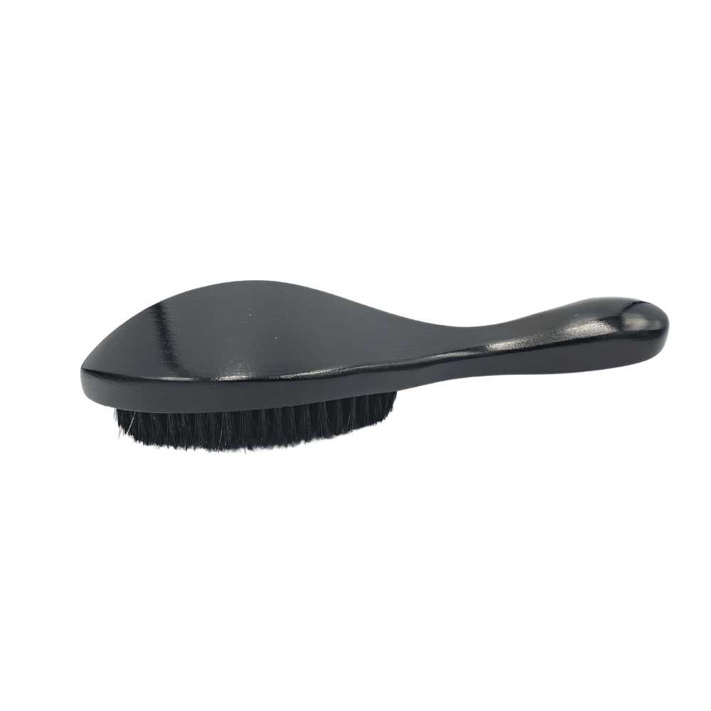 Boar Bristle Hair Brush with Handle in red and black, showcasing natural bristles and ergonomic design for effective grooming.