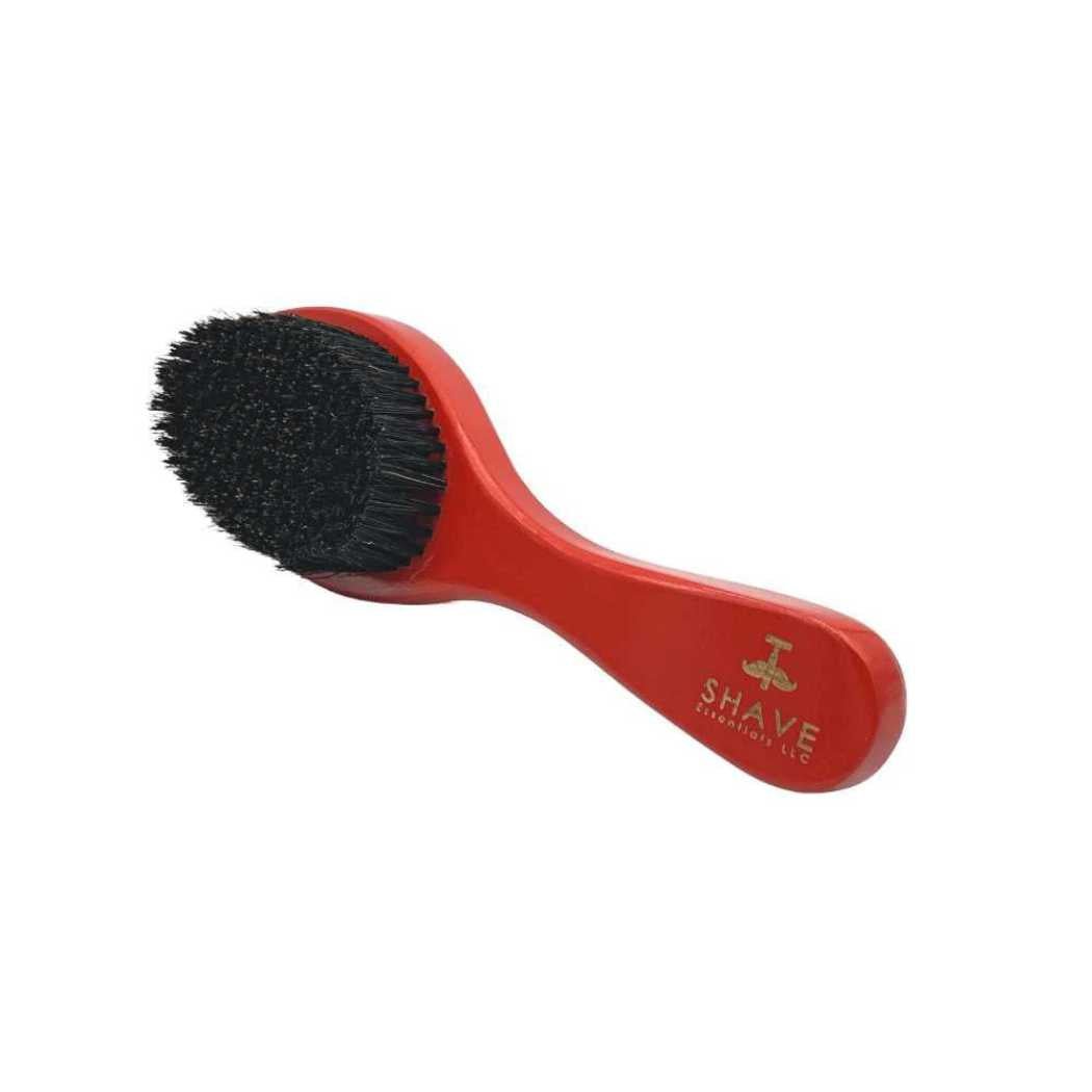 Boar Bristle Hair Brush with Handle in red and black, showcasing natural bristles and ergonomic design for effective grooming.