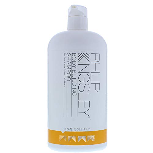 Philip Kingsley Body Building Shampoo bottle with a sleek design, showcasing its volumizing properties for fuller hair.