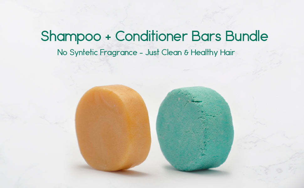 Body & Hair Bar Set featuring shampoo, conditioner, and soap bars with natural ingredients like rosemary, lemon, and honey.