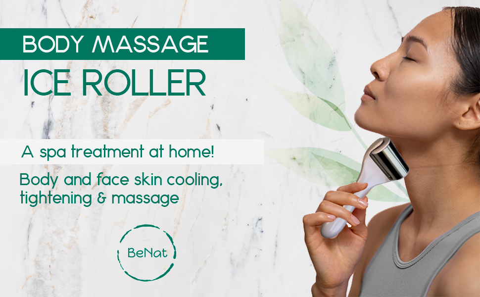 Body Massage Ice Roller made of stainless steel, designed for cooling and massaging the skin, featuring a sleek white finish.