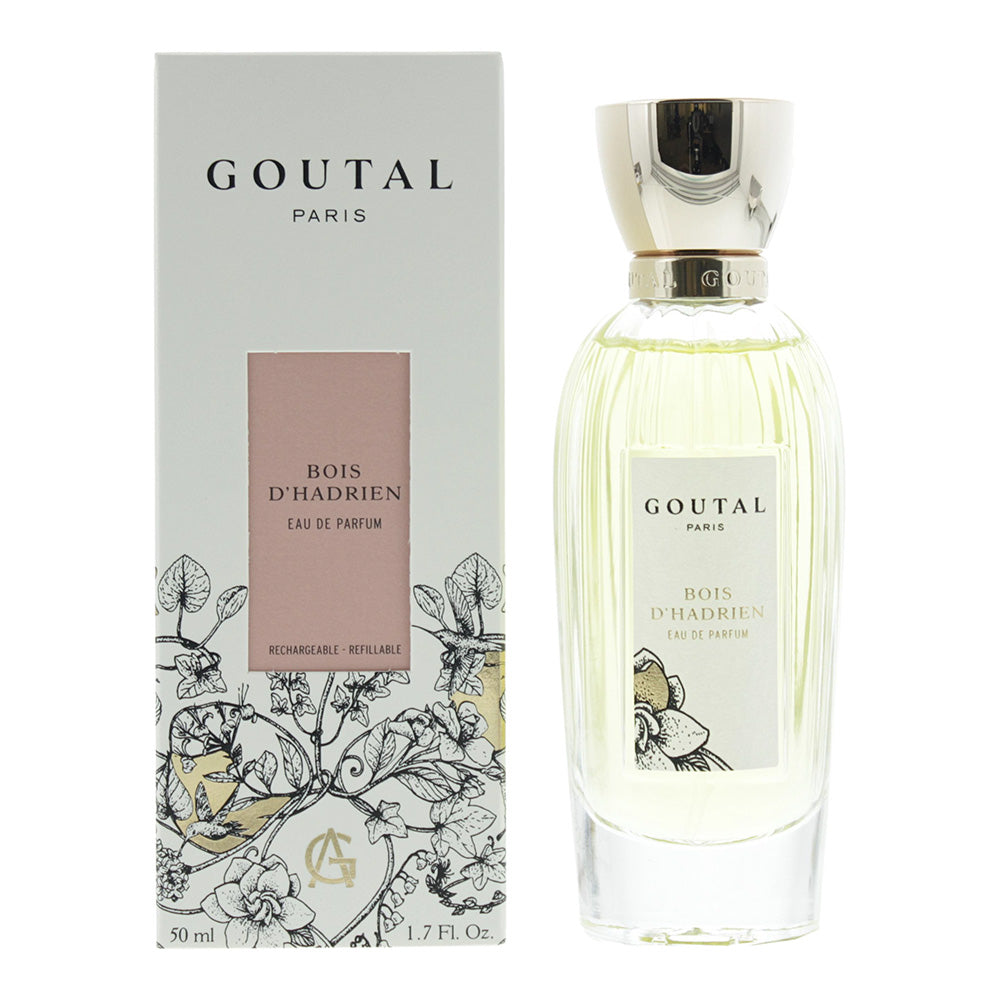 Bois d'Hadrien Eau de Parfum by Annick Goutal in an elegant glass bottle with a minimalist design.