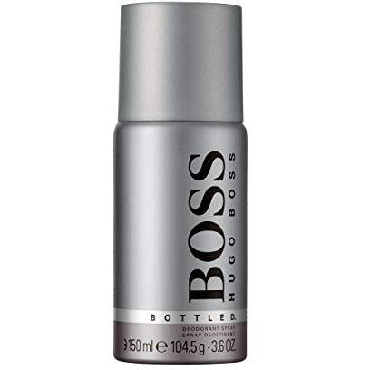 Hugo Boss Boss Bottled Deodorant Spray in a sleek canister, showcasing its elegant design and branding.