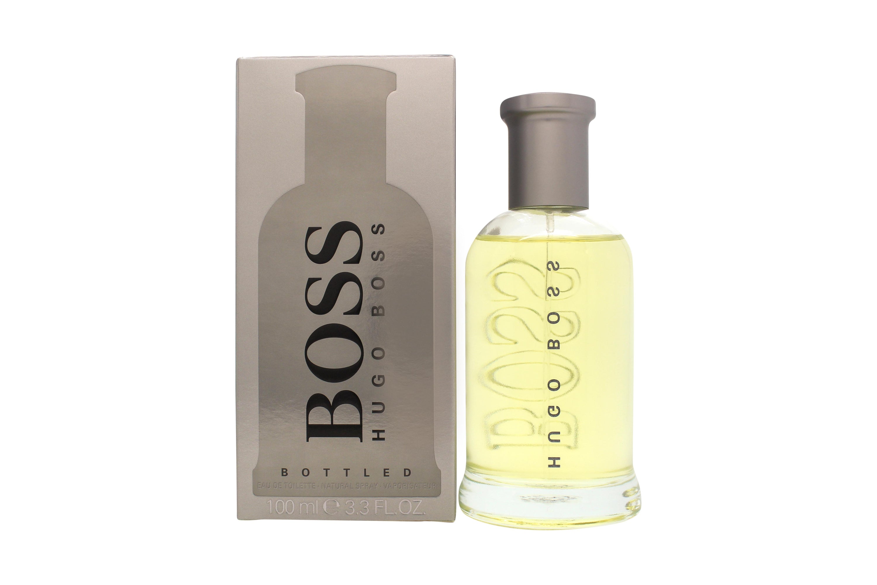 Boss Bottled Eau de Toilette by Hugo Boss in a sleek glass bottle, showcasing its sophisticated design and rich fragrance.