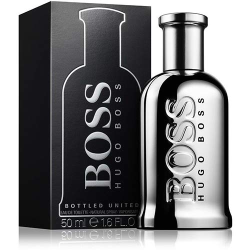 Boss Bottled United Eau de Toilette bottle showcasing its elegant design and woody aromatic fragrance.