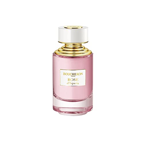 Boucheron Rose d'Isparta Eau de Parfum bottle with elegant design and floral accents.