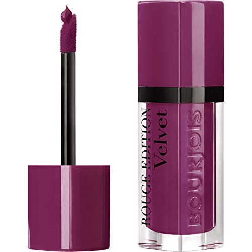 Bourjois Lip Rouge Edition Velvet Lipstick in Plum Plum Girl, showcasing its rich plum color and sleek packaging.