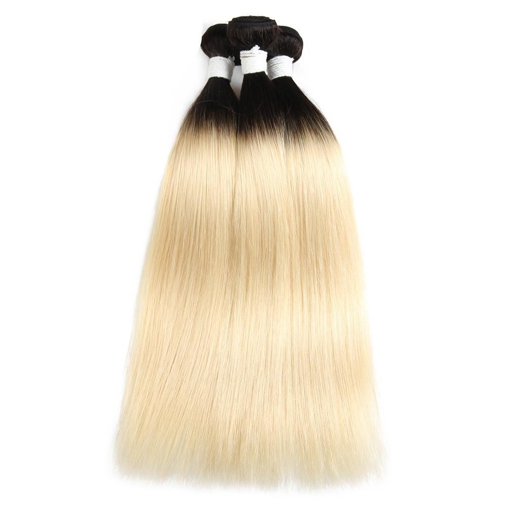 Brazilian Blonde 10A Grade #1B/613 Straight hair bundles with closures and frontals, showcasing luxurious texture and color.