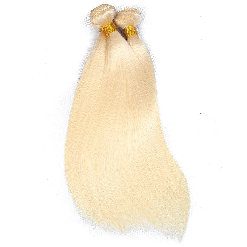 Brazilian Blonde 10A Grade #1B/613 Straight hair bundles with closures and frontals, showcasing luxurious texture and color.