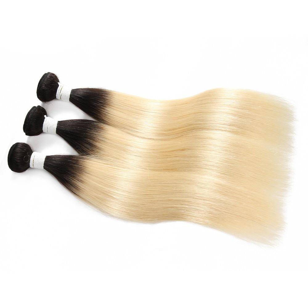 Brazilian Blonde 10A Grade #1B/613 Straight hair bundles with closures and frontals, showcasing luxurious texture and color.