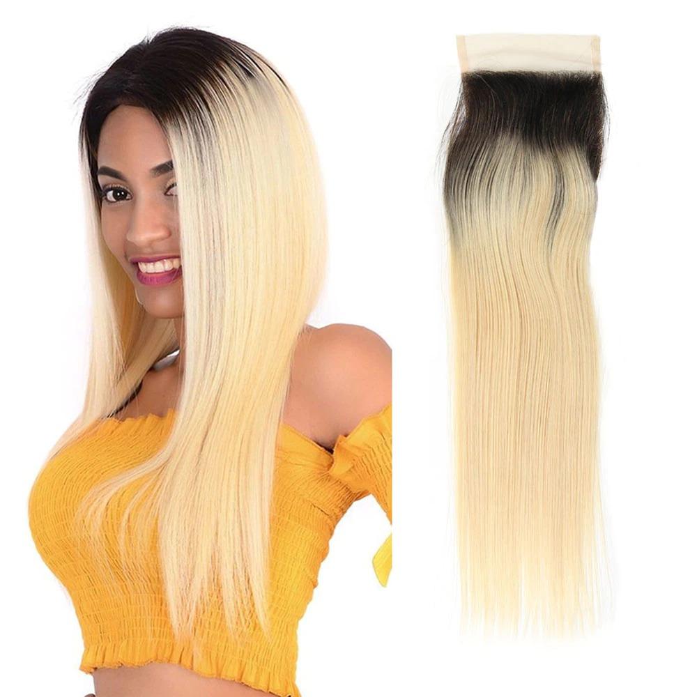 Brazilian Blonde 10A Grade #1B/613 Straight hair bundles with closures and frontals, showcasing luxurious texture and color.