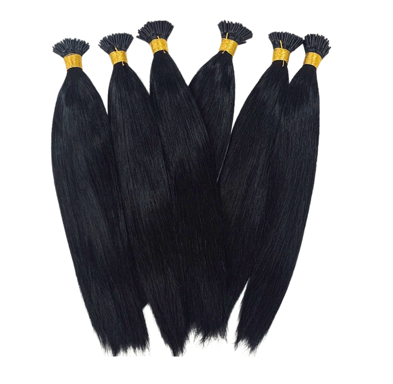 Brazilian Straight Human Hair I Tip Microlinks in natural black color, showcasing its smooth texture and quality for braiding.