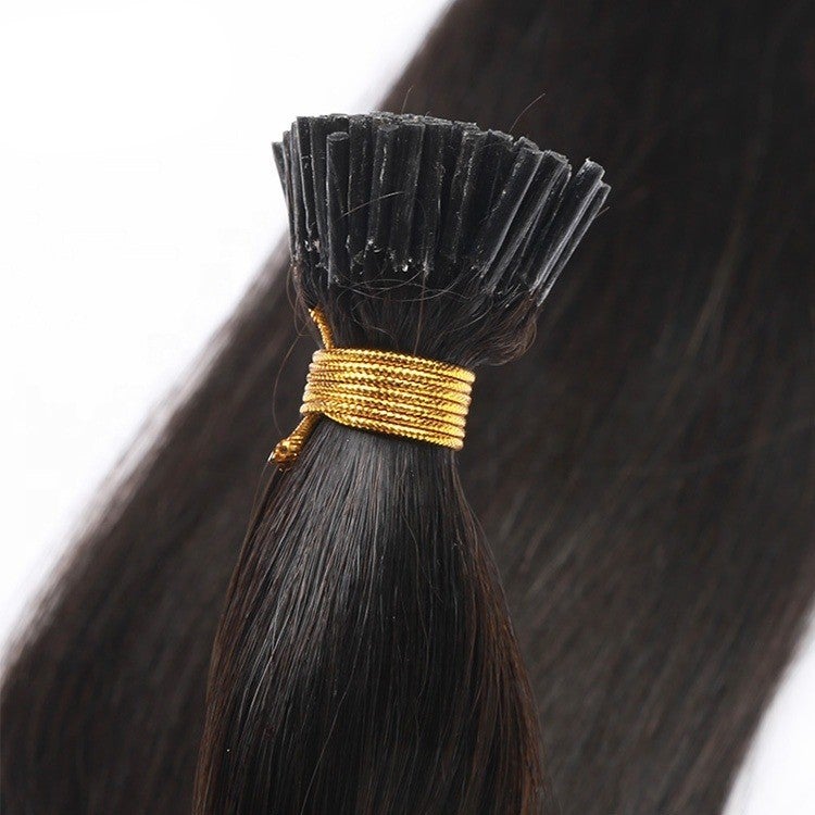 Brazilian Straight Human Hair I Tip Microlinks in natural black color, showcasing its smooth texture and quality for braiding.