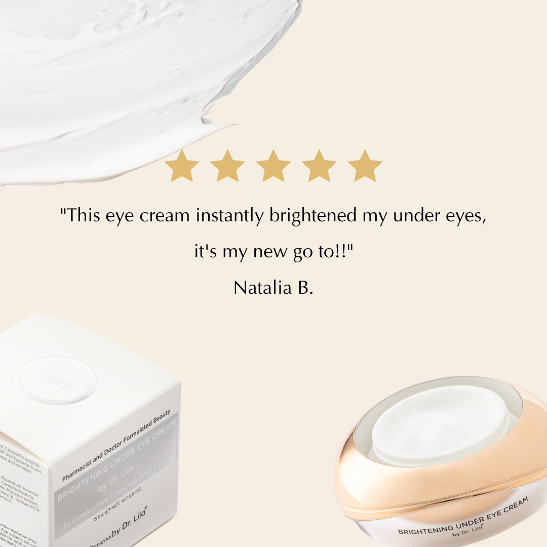 Brightening Under Eye Cream with Active Peptides in a sleek container, showcasing its rich texture and hydrating properties.