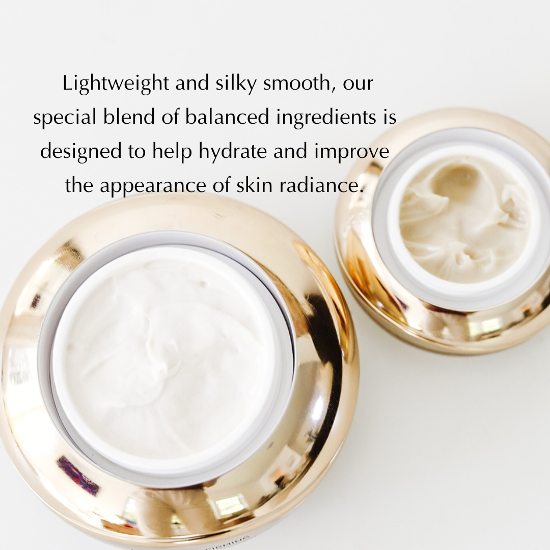 Brightening Under Eye Cream with Active Peptides in a sleek container, showcasing its rich texture and hydrating properties.