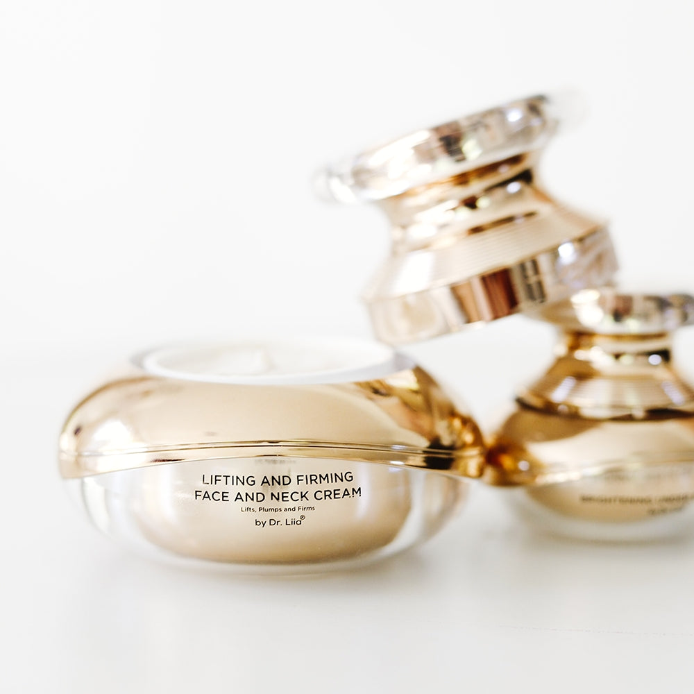 Brightening Under Eye Cream with Active Peptides in a sleek container, showcasing its rich texture and hydrating properties.