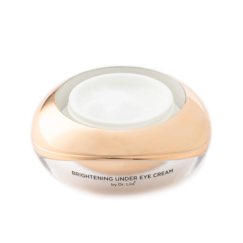 Brightening Under Eye Cream with Active Peptides in a sleek container, showcasing its rich texture and hydrating properties.