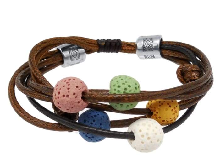 Brown lava stone charm bracelet with adjustable design, showcasing its unique texture and ability to hold essential oils.