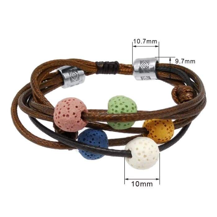 Brown lava stone charm bracelet with adjustable design, showcasing its unique texture and ability to hold essential oils.