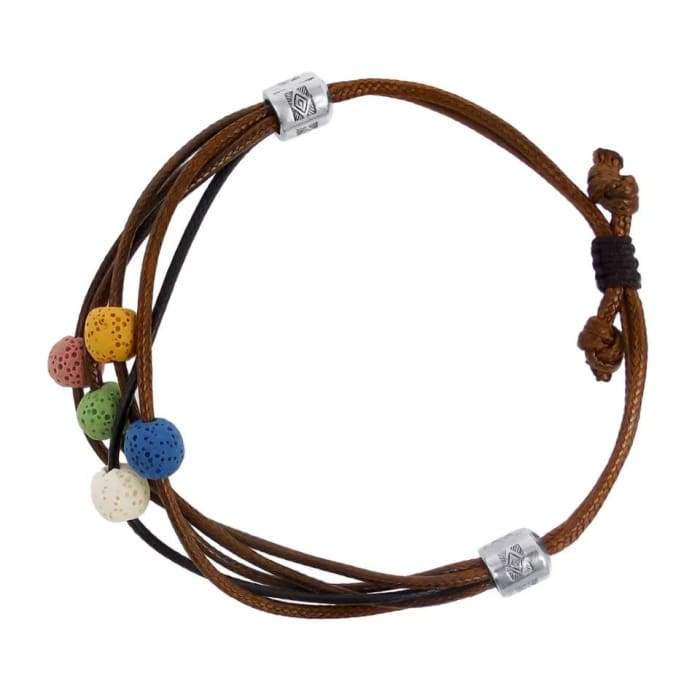 Brown lava stone charm bracelet with adjustable design, showcasing its unique texture and ability to hold essential oils.