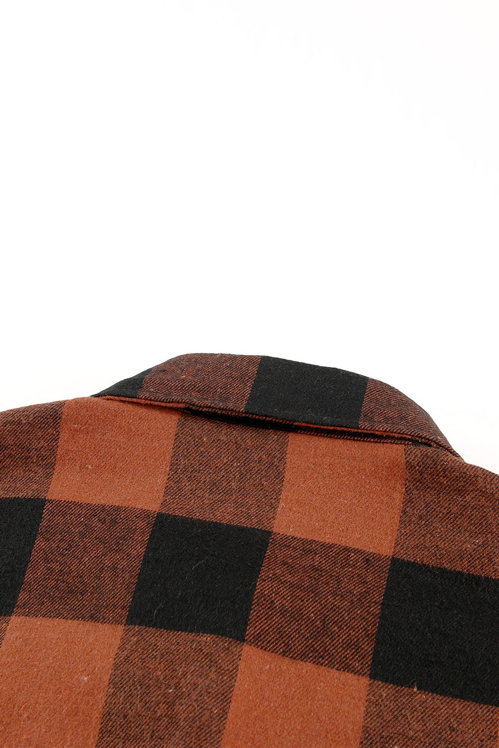 Brown Turn-down Collar Plaid Shirt Coat featuring a classic plaid pattern and elegant collar design, perfect for layering.