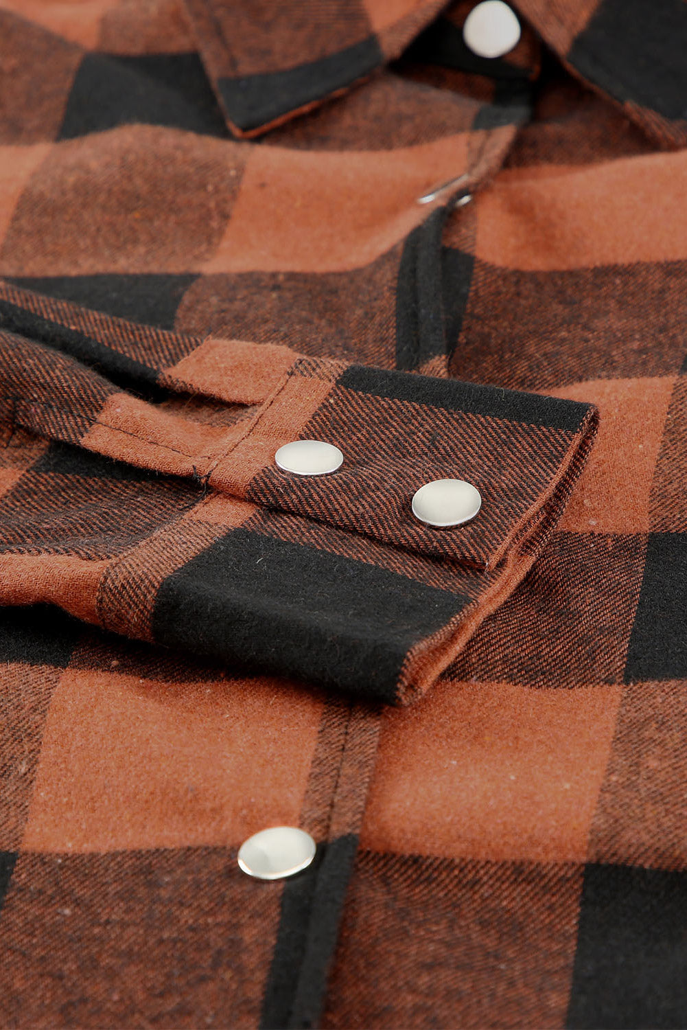 Brown Turn-down Collar Plaid Shirt Coat featuring a classic plaid pattern and elegant collar design, perfect for layering.