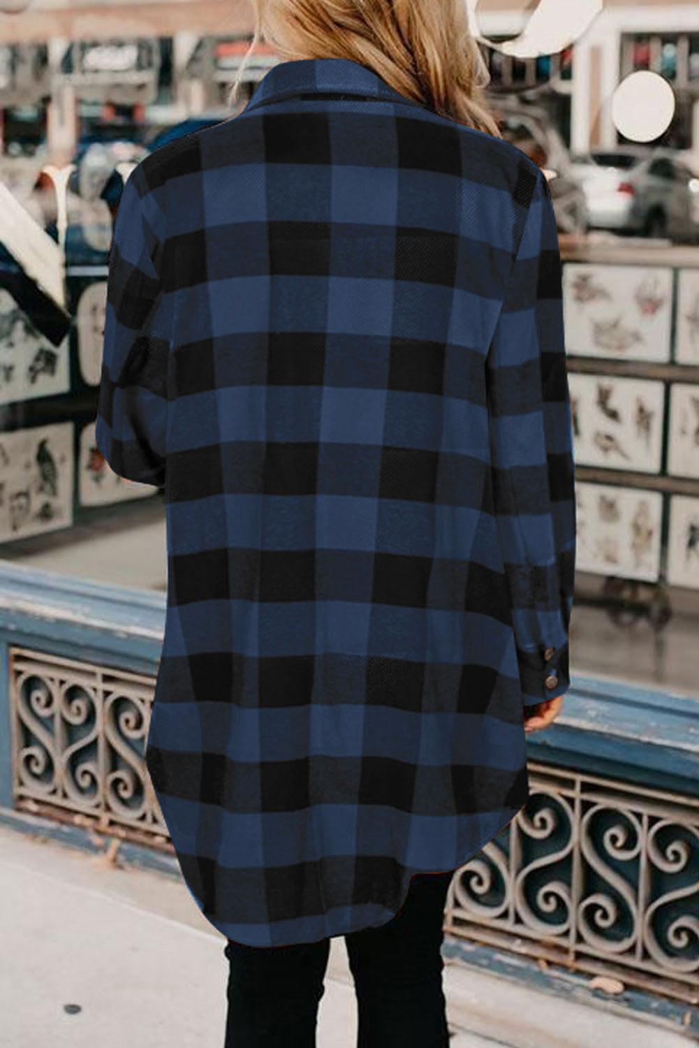 Brown Turn-down Collar Plaid Shirt Coat featuring a classic plaid pattern and elegant collar design, perfect for layering.