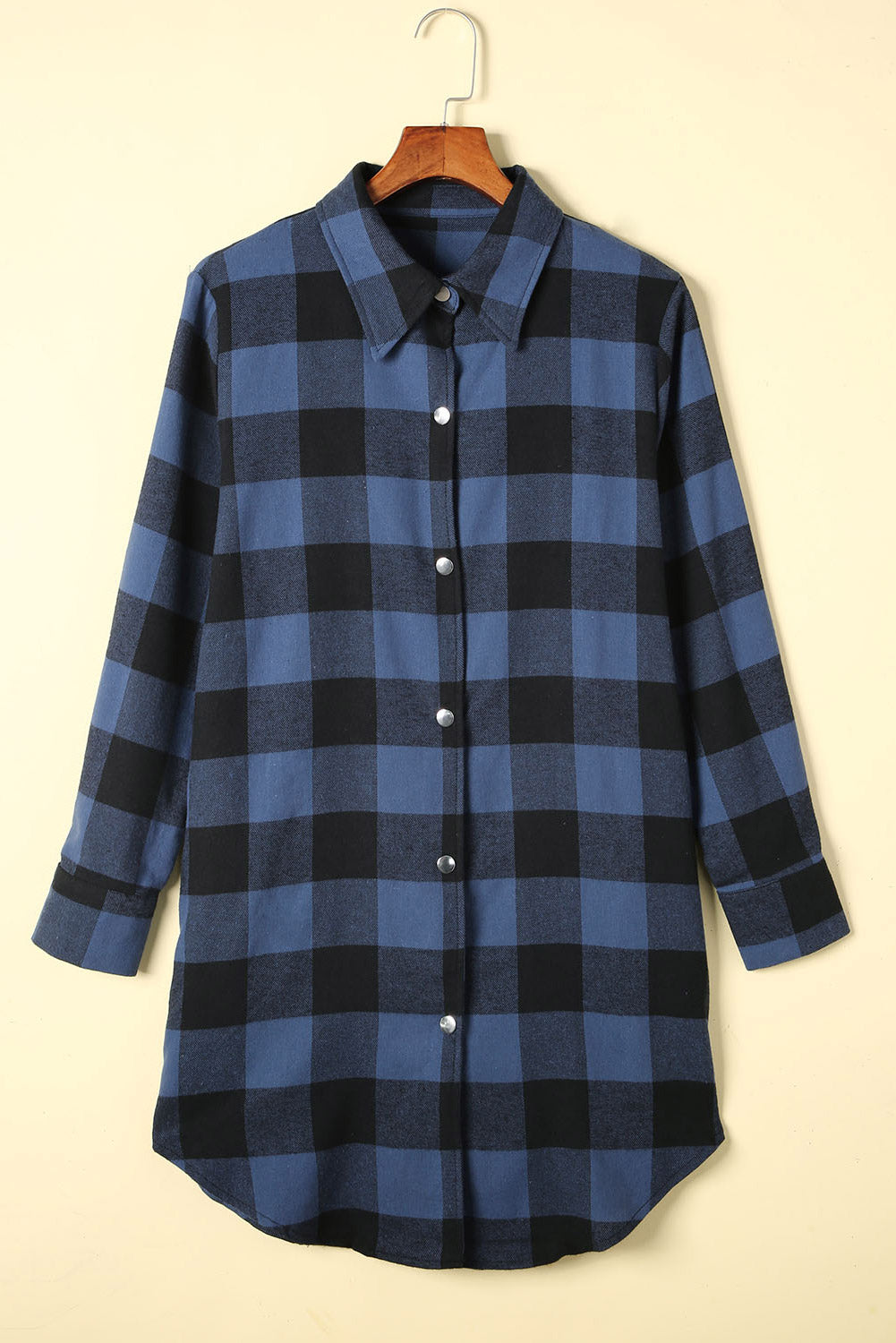 Brown Turn-down Collar Plaid Shirt Coat featuring a classic plaid pattern and elegant collar design, perfect for layering.