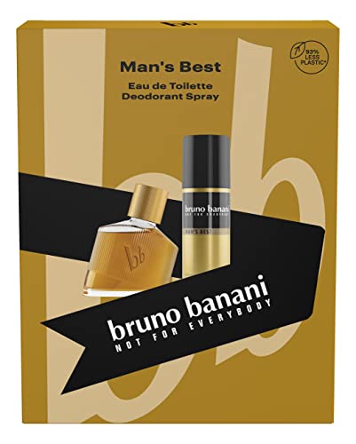 Bruno Banani Man's Best Gift Set featuring a 30ml EDT bottle and a 50ml deodorant spray in elegant packaging.