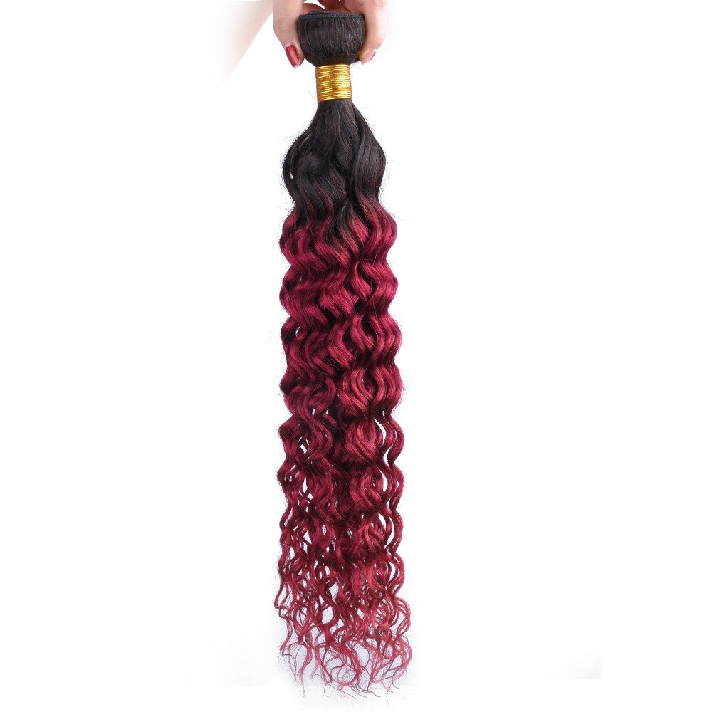 Burg 10A Grade Water Wave hair bundles in Burgundy color with lace closures and frontals, showcasing a luxurious and elegant texture.