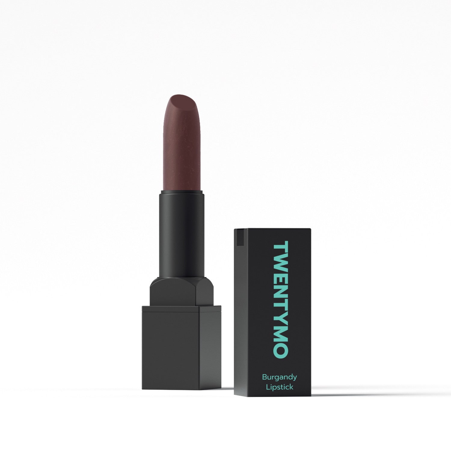 A tube of Burgandy high-coverage lip stain showcasing its rich color and sleek design, perfect for vibrant lip looks.