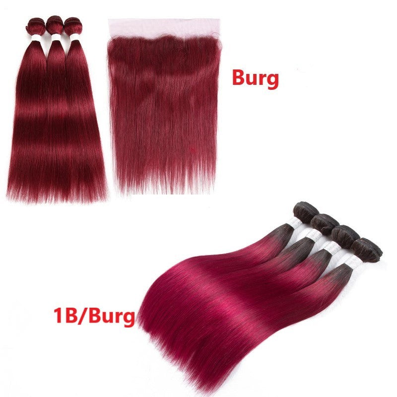 Burgundy 10A Grade 3/4 Straight hair bundles with closures, showcasing rich color and texture.