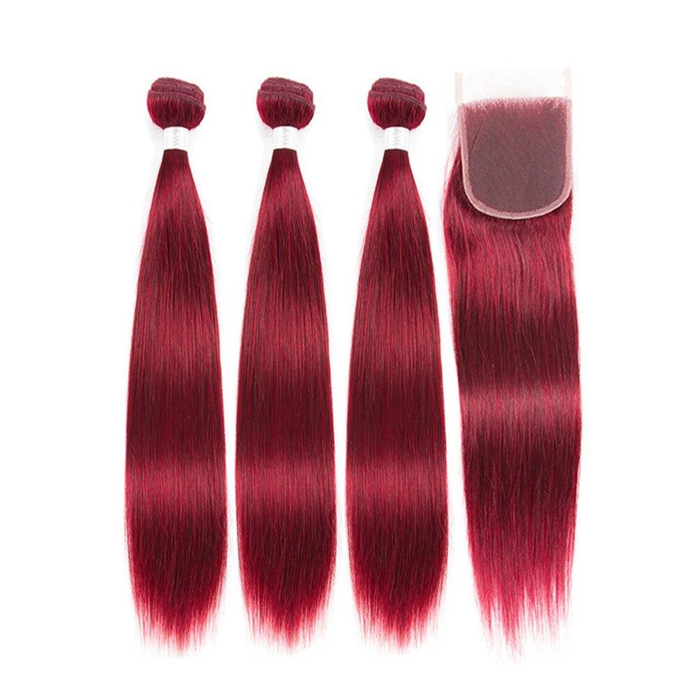 Burgundy 10A Grade 3/4 Straight hair bundles with closures, showcasing rich color and texture.