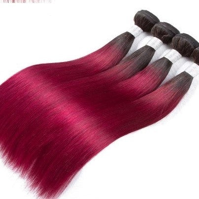 Burgundy 10A Grade 3/4 Straight hair bundles with closures, showcasing rich color and texture.