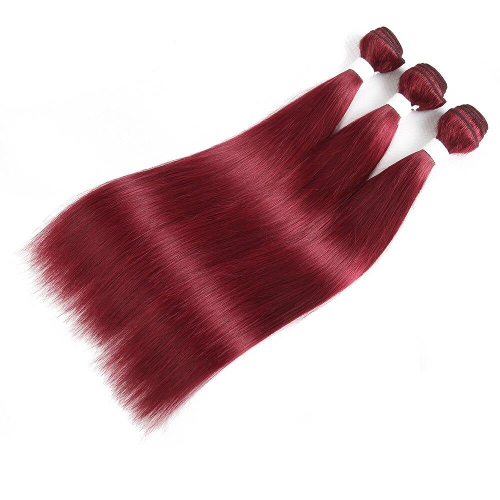 Burgundy 10A Grade 3/4 Straight hair bundles with closures, showcasing rich color and texture.