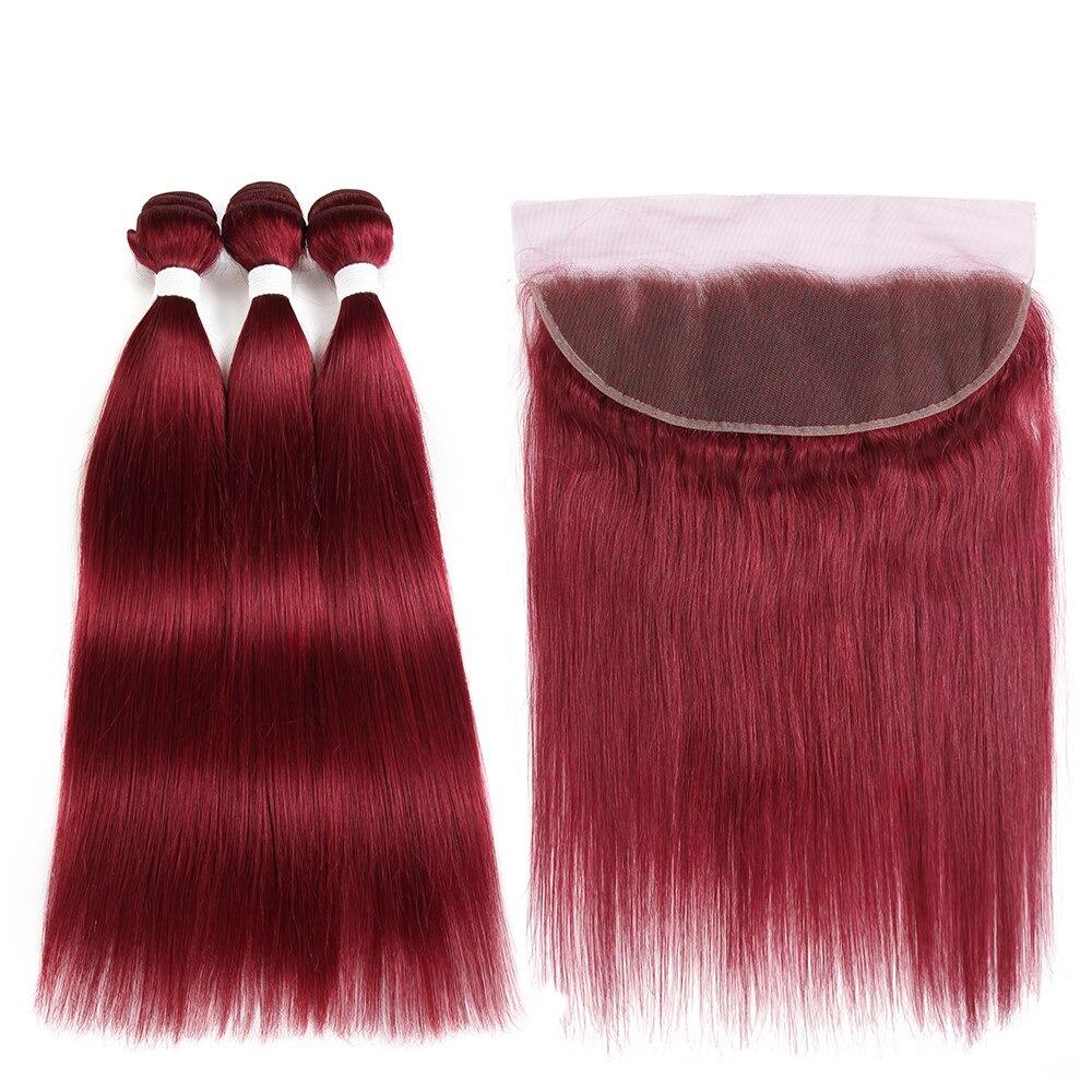 Burgundy 10A Grade 3/4 Straight hair bundles with closures, showcasing rich color and texture.