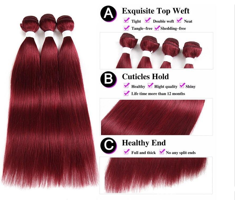 Burgundy 10A Grade 3/4 Straight hair bundles with closures, showcasing rich color and texture.